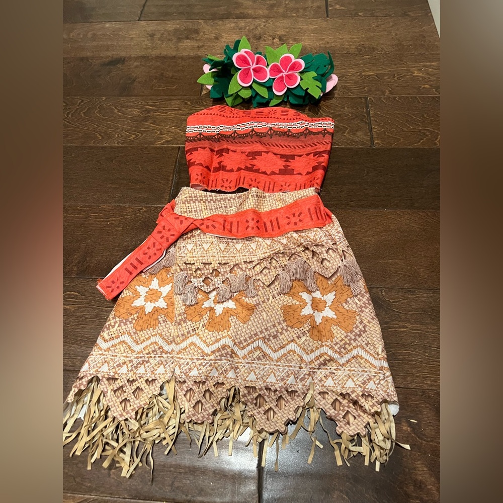Girls Disney Moana Costume with flower headband size 5/6